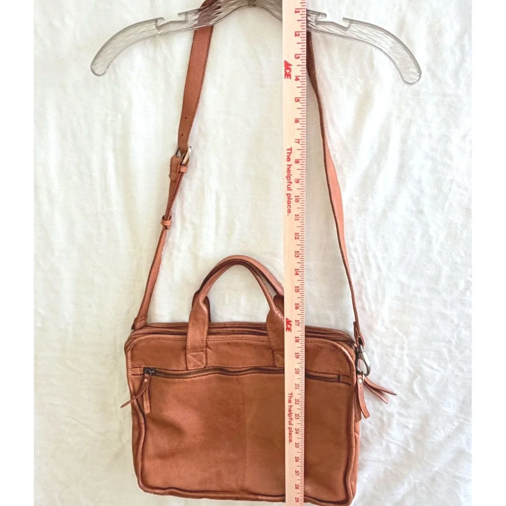 Marta Ponti Portugal Cognac Leather Briefcase Messenger Crossbody Bag Brown